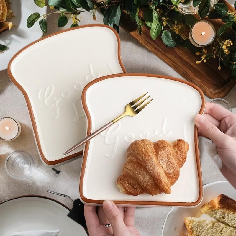 Creative Bread Shaped Ceramic Breakfast Plate Toast Dishes Salad Fruit Snack Tray Household Tableware Dinner