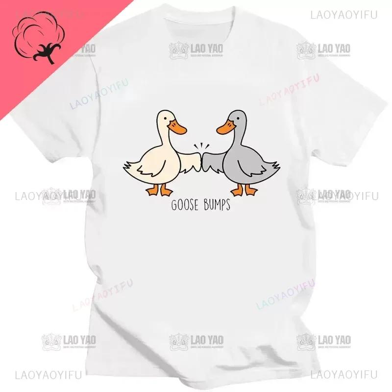 Kawaii Koszulka z Gęsią Zabawna Koszulka Gęsia Skórka Głupia Gęś Kobiety Mężczyźni Casualowe Topy do Dojazdów Oversizowa Koszulka Camisetas Koszulki na Zamówienie