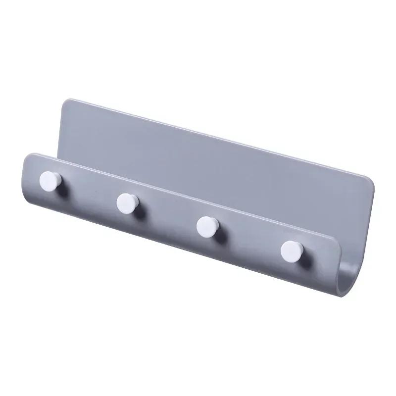 

Бытовая Удобная Простая U-образная Настенная Стойка Для Хранения Без Гвоздей Стеллаж Для Хранения 4 Крючка Домашний Многоцелевой Крючок Для Ключей серый