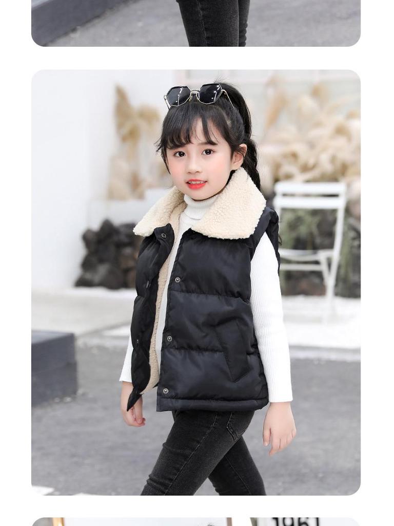 Children's Lamb Wool and Cotton Vest for Fall/Winter - Fashionable Solid Color for Boys and Girls