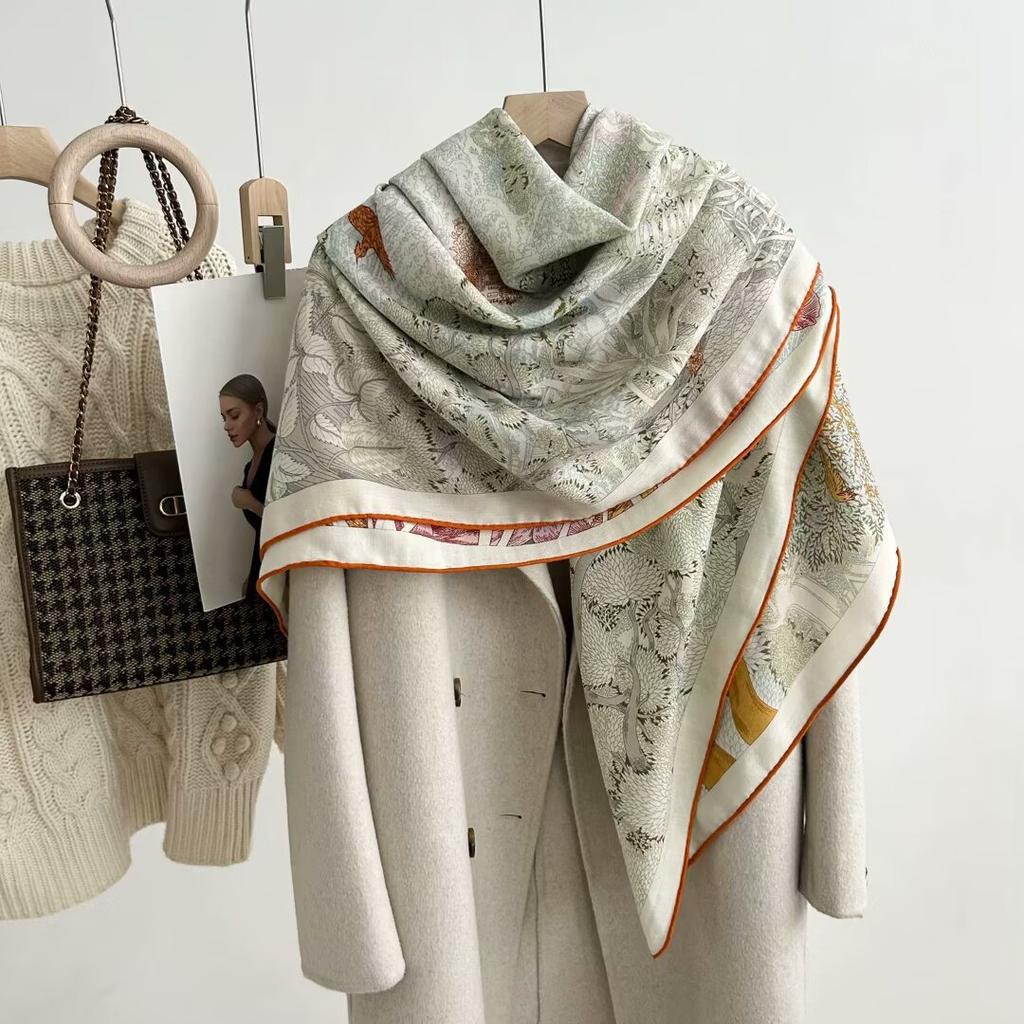 New silk wool square scarf women's versatile fashion autumn and winter warm silk silk scarf shawl silk wool square scarf