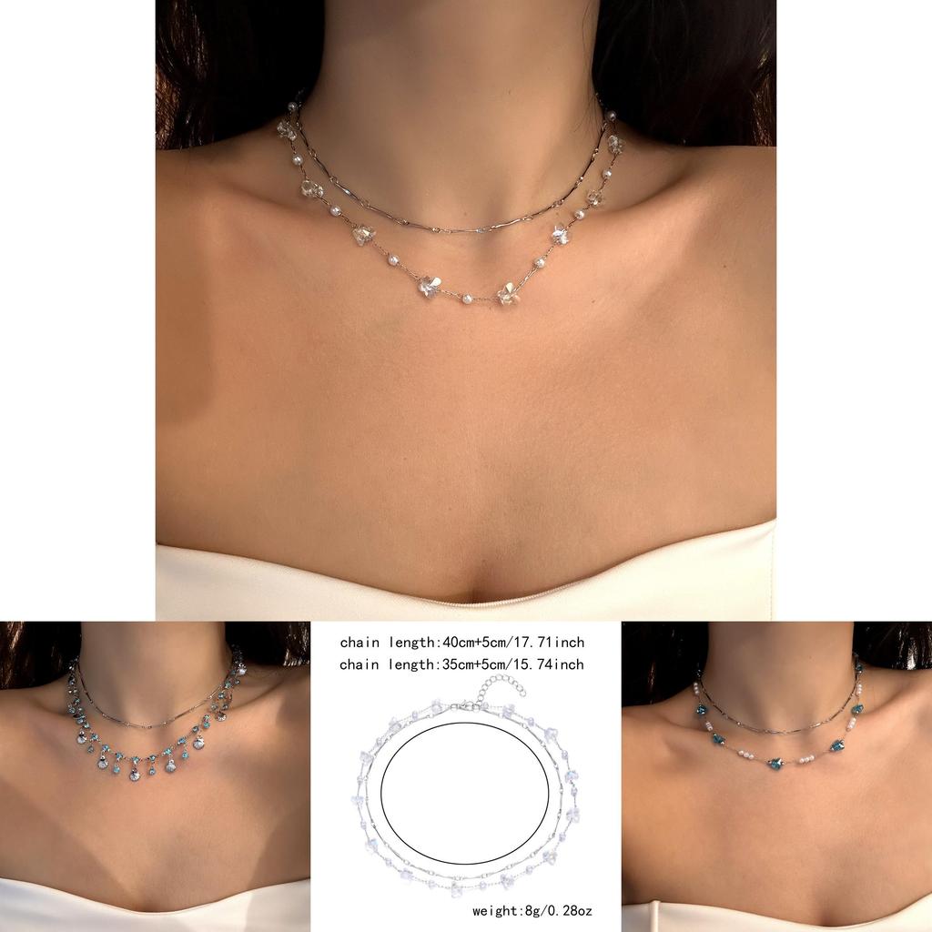 Ocean Blue Pearl Butterfly Necklace For Women Fashion Jewelry For Holiday Vacation