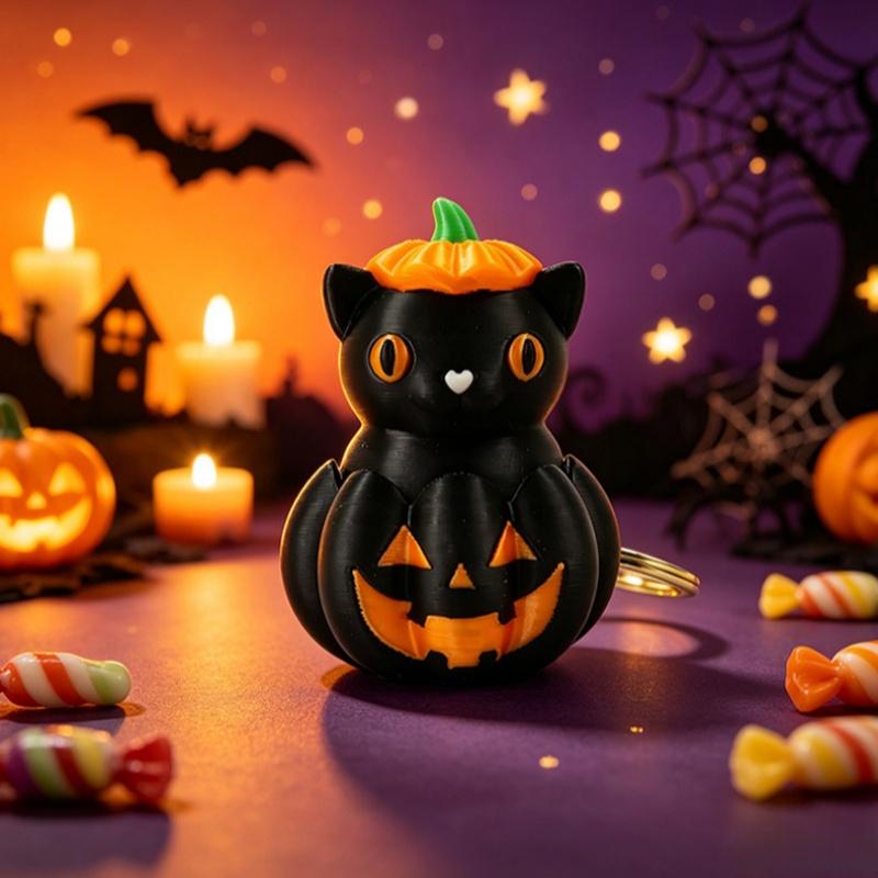 3D Printed Durable Halloween Keychain Cute Pumpkin Skeleton Witch Cat Pendant Trick or Treat Giveaway Gift for Kids
