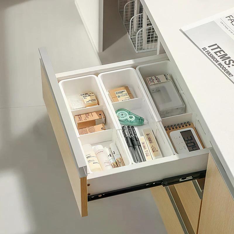 Home Pull-out Storage Box Drawer Telescopic Organizing Box Cosmetics Plastic Bedroom Study Partition Telescopic Box1PC