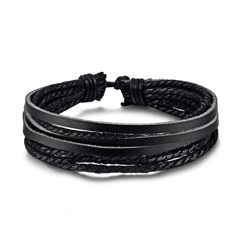 Retro Bead Bracelet - Men s Fashion Hollow Triangular Leather Bracelet And Multi-layer Bracelet