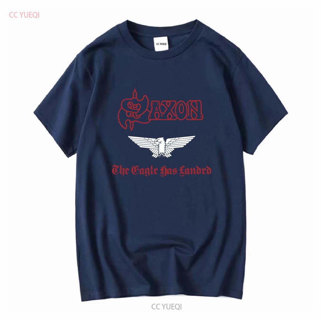 SAXON THE EAGLE HAS LANDED 1982 NEW BLACK T SHIRT vintage Washed fashion Versatile homme Stretched Breathable streetwear
