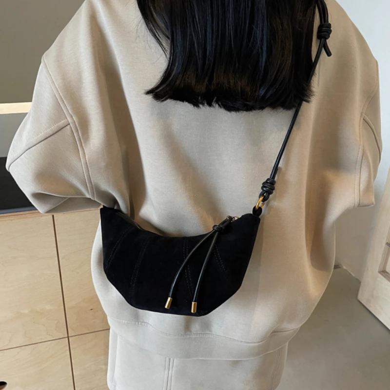 Solid Color Retro Shoulder Bag Women's Fashionable Simple Crossbody Bag Dumpling Bag Daily Commuting Armpit Bag Mobile Phone Bag Women Horn Bag