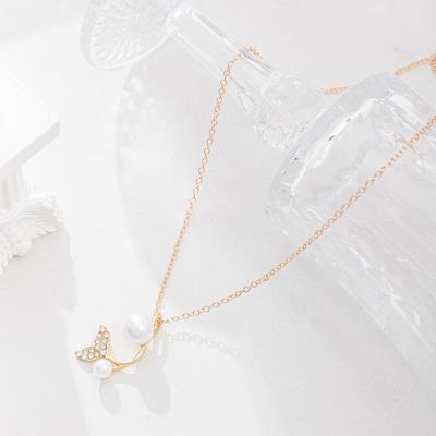 New Accessories Autumn and Winter Fashion Pearl Cross Chain Pendant Versatile Diamond-encrusted Fishtail Necklace for Women
