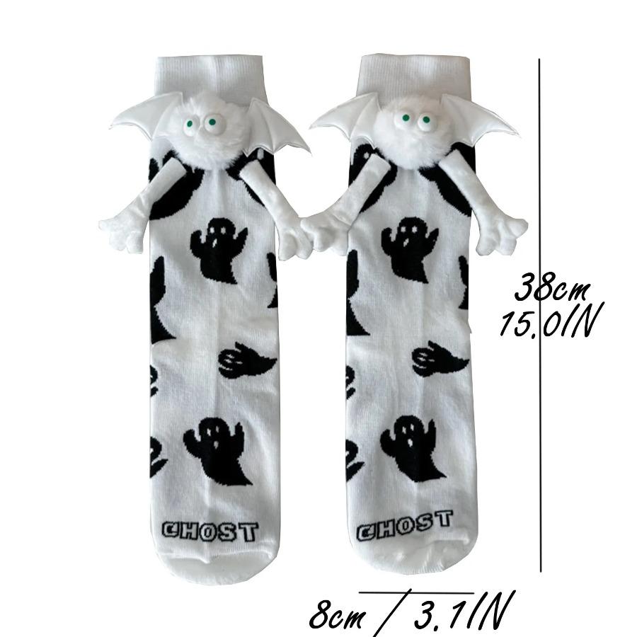 Damen Halloween Socken Niedliche Keine Magnetischen Hand in Hand Socken Und Weiße Geist Mittelrohr Cartoon Socken Lustige Socken