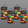 Colorful Wood Block Pattern 2D Phone Case for iPhone 17 16 15 14 13 12 11 X XR XS Max Pro 8 Plus - Glass Protective Cover