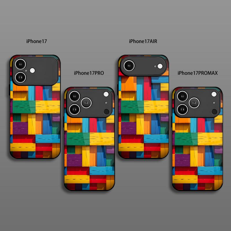 Colorful Wood Block Pattern 2D Phone Case for iPhone 17 16 15 14 13 12 11 X XR XS Max Pro 8 Plus - Glass Protective Cover