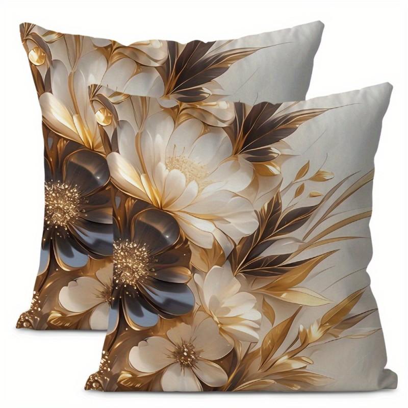 2PCS Floral Patterned Pillowcases with Elegant Gold and Black Design Sofa Cushion Cover Home Bedroom Room Decoration 10290₽