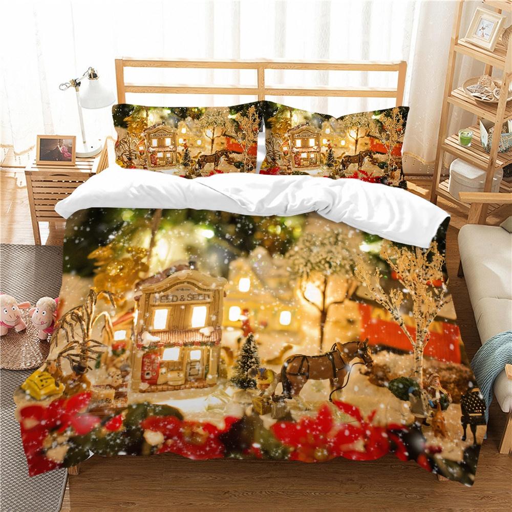3D Digital Printed Bedding Set Christmas Themed Down Duvet Cover 2/3 Pieces AU/EU/DE/US/UK Full Size Quick Drying Fabric Bedding