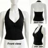 Damen Neckholder Ärmelloses Tanktop Verdrehte Vorderseite Tiefes V-Ausschnitt Schmale Passform Einfarbig Kurz Lässig Sommer Crop Bluse