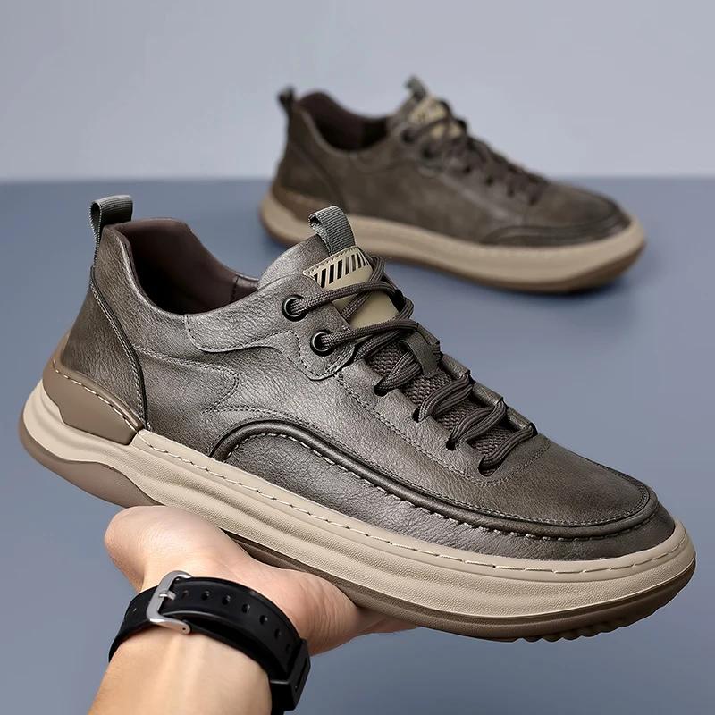 Fashion Sport Shoes Genuine Leather Men's Shoes  Brand Casual Shoes Lace up Mens Sneakers Italian Breathable Skateboard Shoe