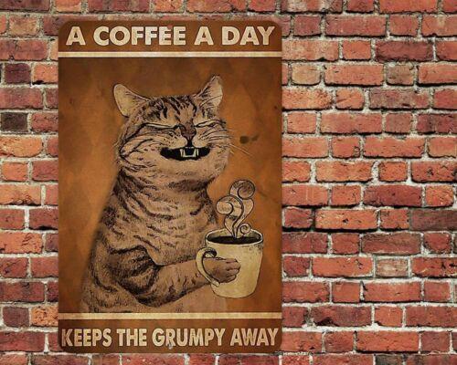 

A Coffee A Day Away Cat Metal Aluminum Sign Funny Kitchen Retro 20x30cm（7.8x11.8inch）