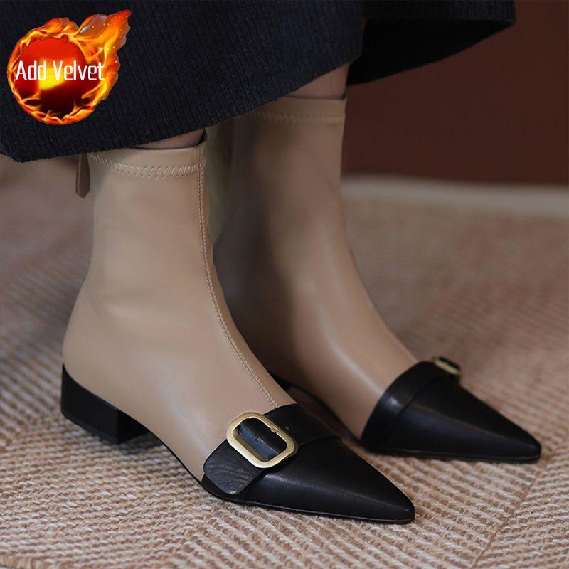 

Модные осенне-зимние ботильоны до щиколотки с острым носком и низким каблуком для женщин, элегантные, новые в стиле Y2k, распродажа, ПУ женская короткая обувь 40