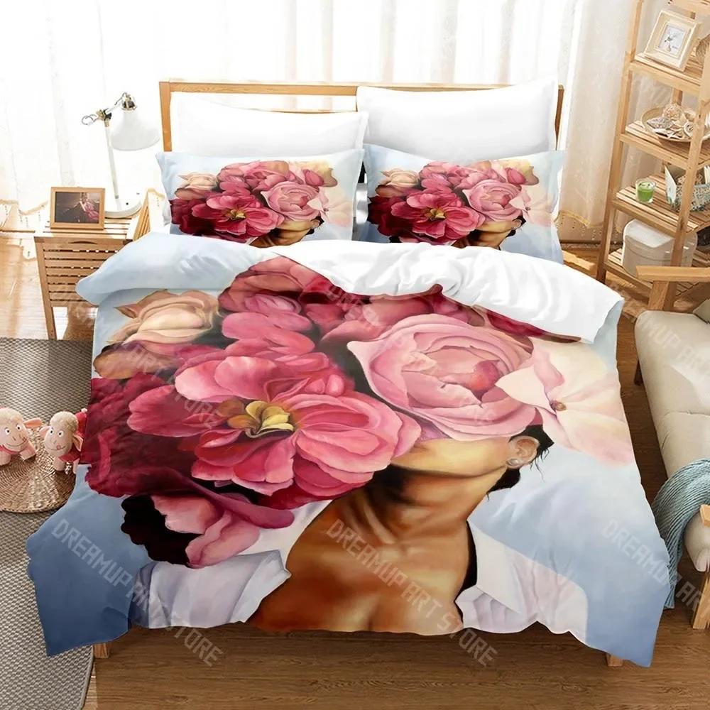 

3D Print Woman With Flowers Art Bedding Set Single Twin Full Queen King Size Bed Set Aldult Kid Bedroom 3D Print Anime Bed Sheet EU Single 90x200cm