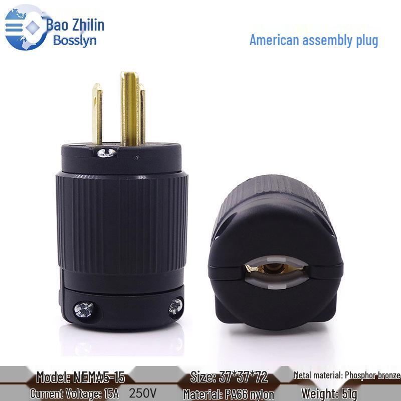 15A US Standard Audio Straight Plug for Small Generators (5-15P)