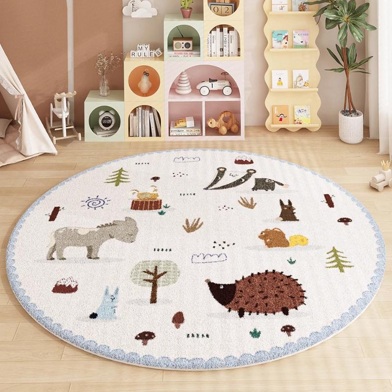 Cartoon Style Carpets for Living Room Home Fluffy Soft Rug Animal Pattern Bedroom Decor Round Carpet Thick Plush Study Floor Mat