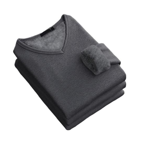 Men Thermal Shirt Fall Winter Base Layer Shirt Fleece Lined V-Neck Pullover Solid Color Warm Long Sleeve Tee Shirt for Daily Wear Sports