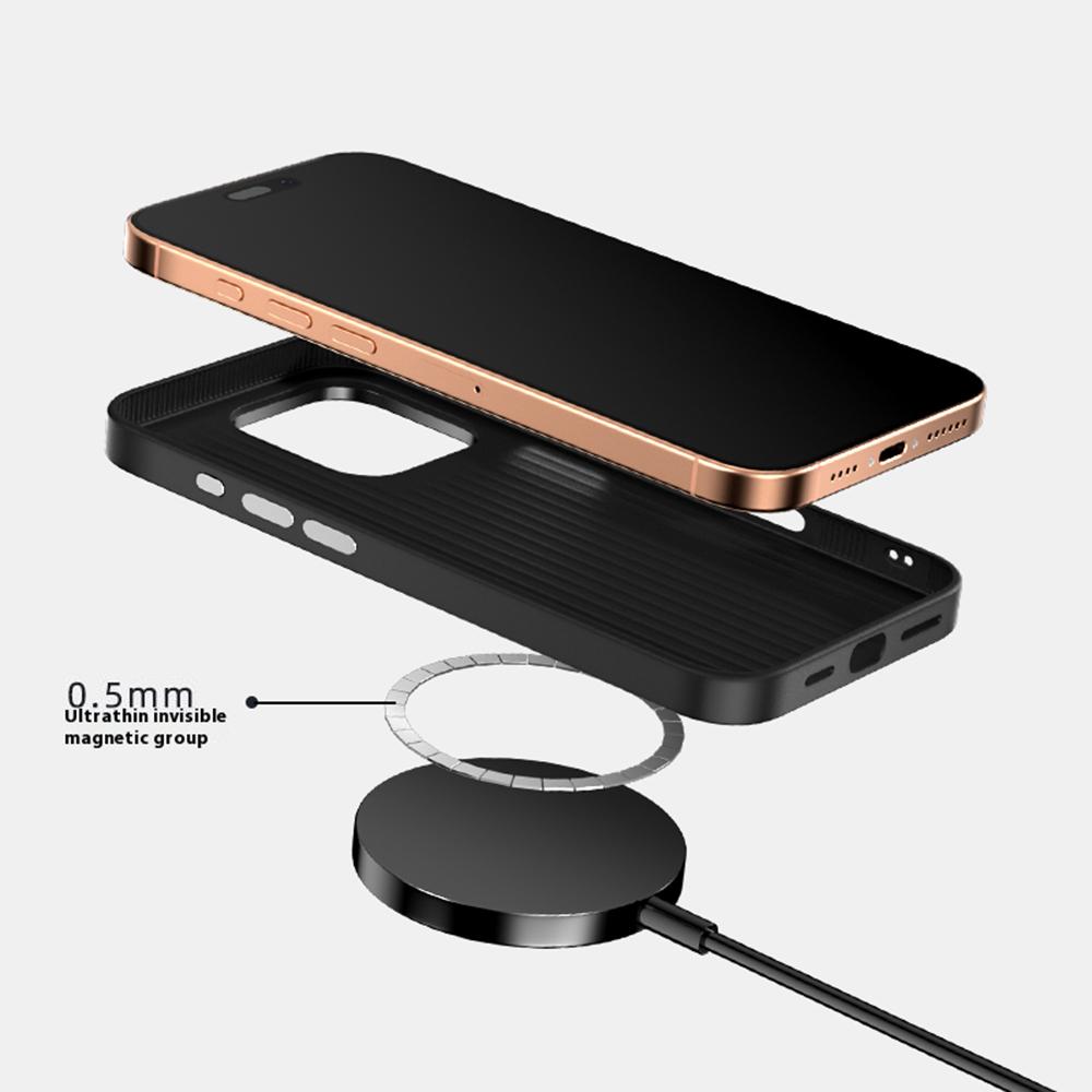 For iPhone 16 Pro Max Case Compatible with MagSafe Micro-Embossing PC TPU Aluminum Alloy Leather Phone Cover
