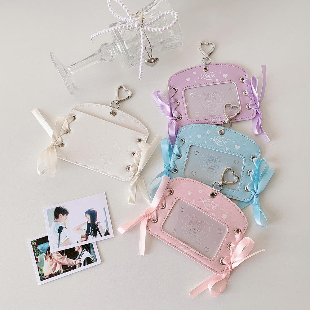DIY Ballet Ribbon Korean Photocard Holder With Keychain Idol Card Display Protector  Card Decor