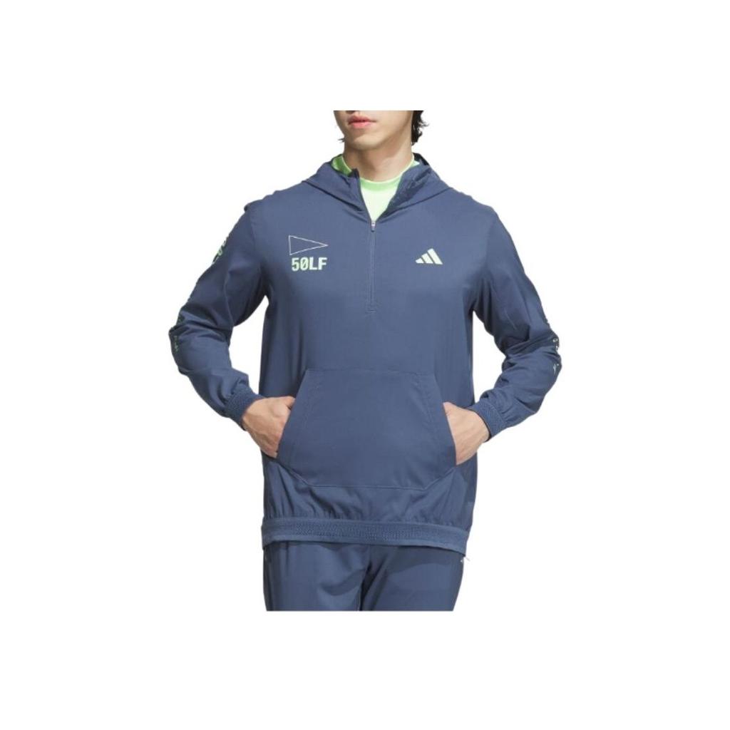 Adidas Quick-Dry Letter Logo Print Stretch Pullover Hooded Long Sleeve Jacket Men jackets Blue IN9006
