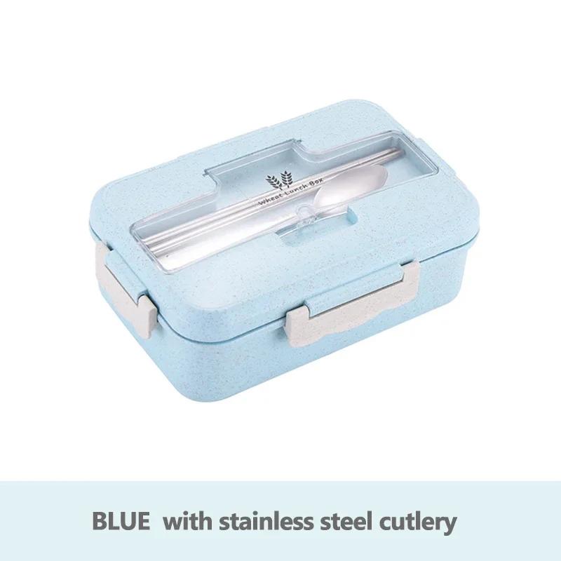 Microwave Lunch Box Wheat Straw Bento Box With Dinnerware Food Storage Container Children Kids School Office Portable Bento Box