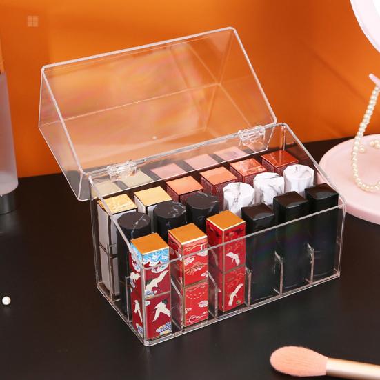 Transparent Lipstick Storage Box Organizer with 18 Compartments Large Capacity Dustproof Lipstick Nail Polish Container