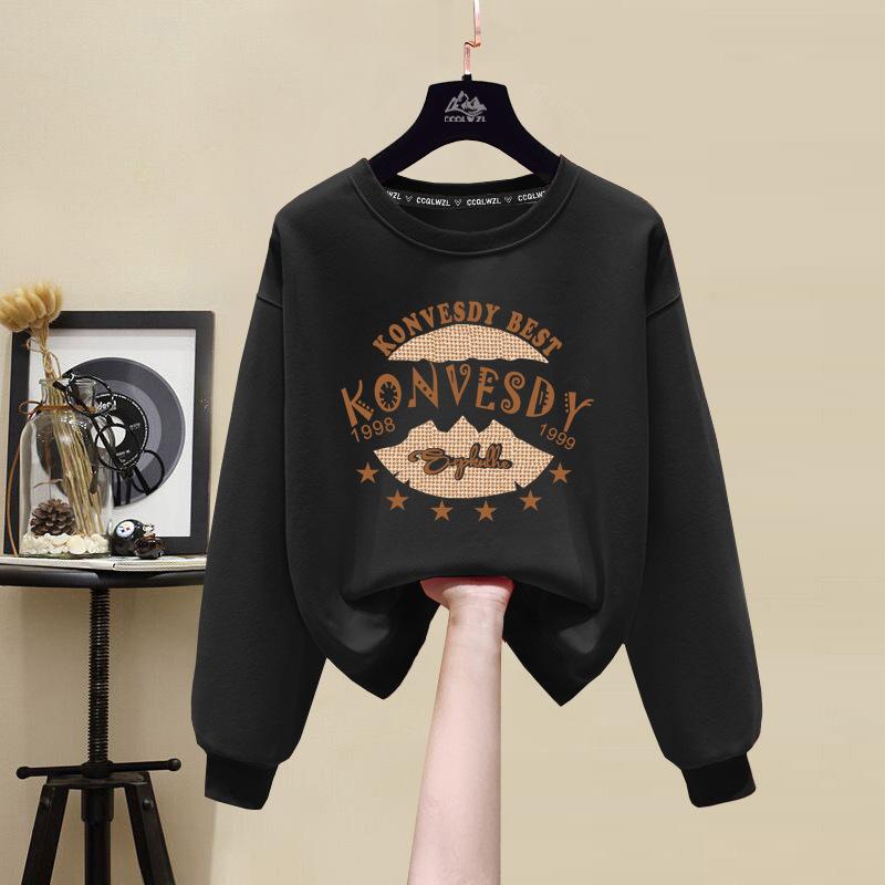 2025 pure cotton sweater women's spring and autumn models round neck loose and thin winter velvet thickened long sleeves student ins