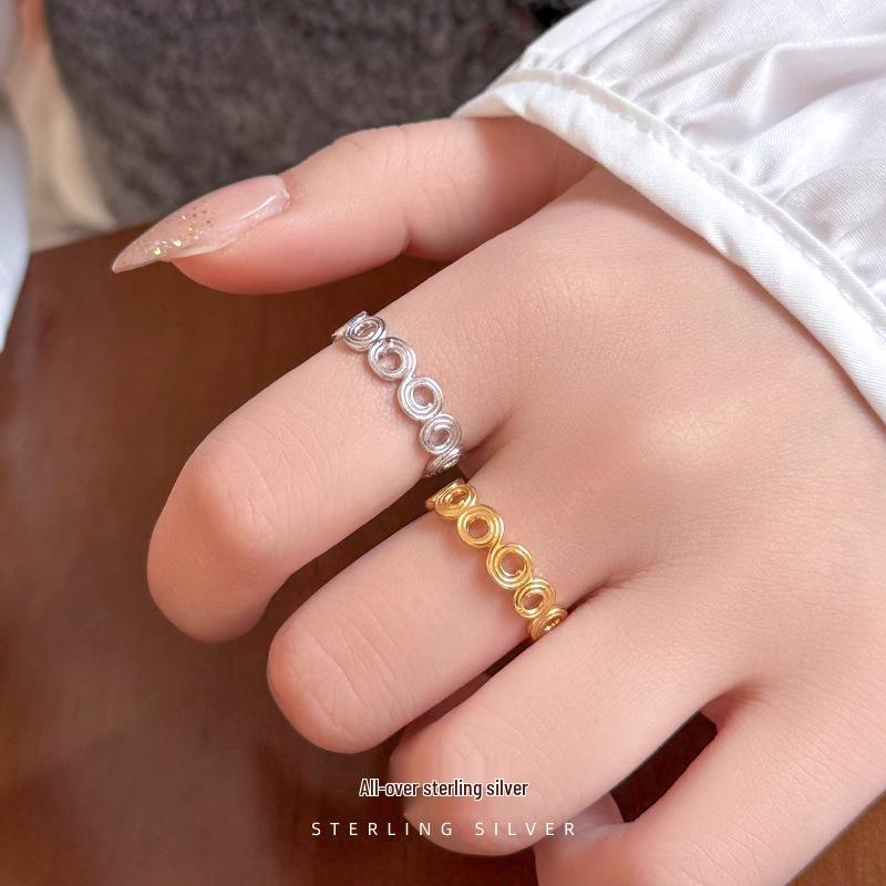 Cui Yan S925 Sterling Silver Korean Style Adjustable Round Ring - Women's Trendy Simple Fashion for Index Finger.