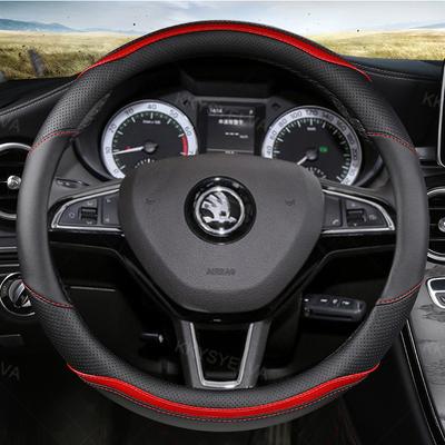 Karbon Fiber + Deri Araba direksiyon kılıfı Skoda Fabia için kaymaz 1 2 3 I II III Oto iç