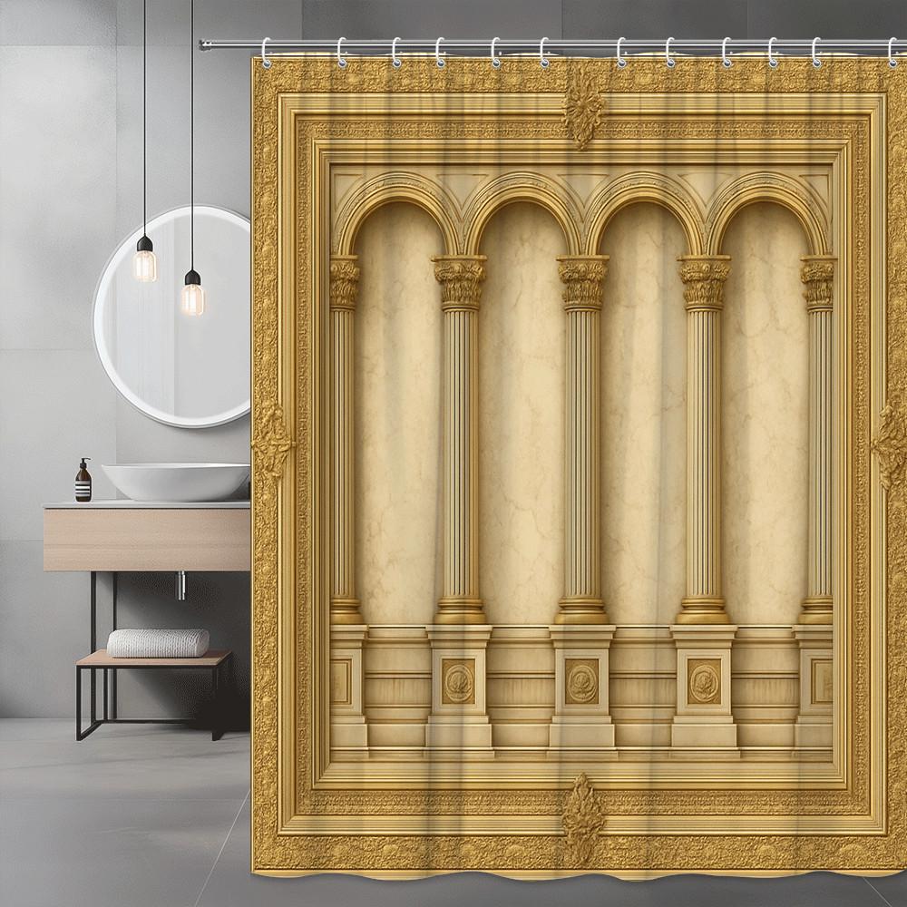 

Golden Palace Columns Shower Curtain Classical Arch Design Luxury Royal Architecture Decor Waterproof Free Hooks Included W60H190(CM)-1 Pcs