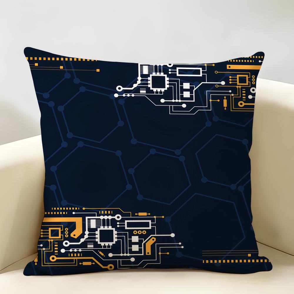 Circuit Board Pattern Design Cushion Cover Natural Linen Organic Fabric DoubleSided Printing Room Sofa Decor Pillow Case