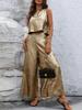 Women Fashion Solid Color Sleeveless Vest Wide Leg Long Pants Casual Two Piece Outfit