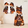 Women Plus Size Two Piece Dress Set Three Quarter Sleeve Halloween Panda Ghost Print Long Dress