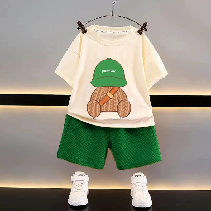 Summer Children's Short-sleeved Suit Boys Loose Casual Clothes Boys Waffle Baby Outer Wear Children's Clothing