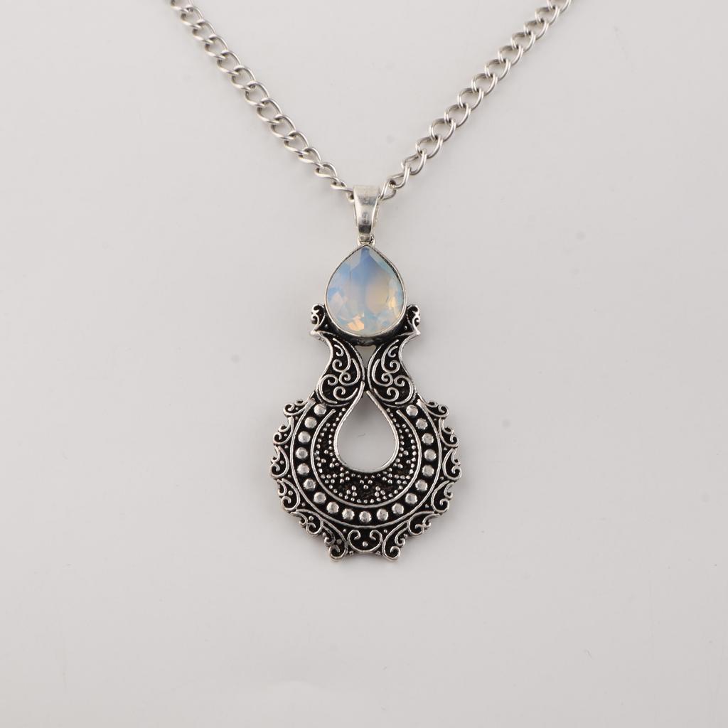 Milky Opal Gemstone 925 Sterling Silver Jewelry Women Wedding Pendant 1.8" For Her CP-45-21