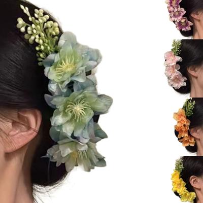 Floral Resin Hair Comb For Ponytail Braids Nonslip Design Comfortable Hair Styling Tool Hairpiece Daily Use