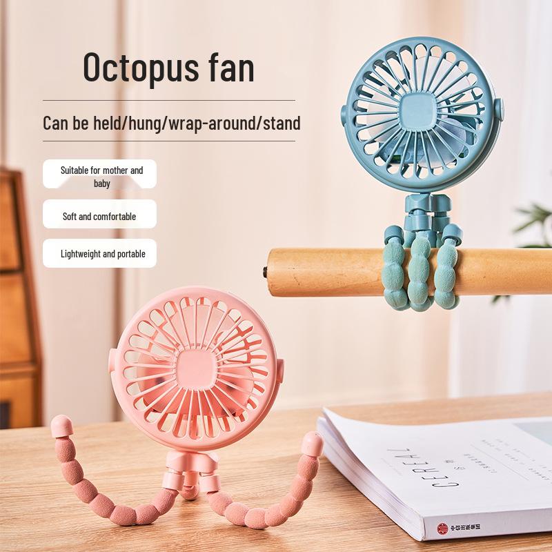 Octopus Handheld Fan with Night Light - Portable, Rechargeable Mini Fan for Stroller or Desktop Use