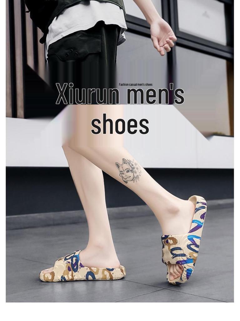 Men's Camouflage Plus Size Casual Sandals & Slippers - One-Strap Stepping Comfort for Beach & Everyday Wear.