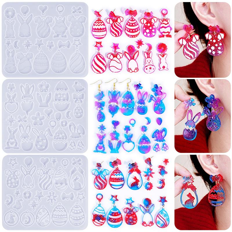Easter Bunny Easter Egg Hollow Pattern Earring Pendant Silicone Mold Mould For Diy Ornaments Keychain Necklace Charms Mold