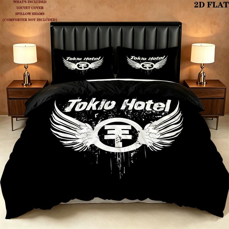 Pościel z wzorem Tokio Hotel Zestaw kołdry Poszewka na kołdrę Poszewka na poduszkę Domowy prezent urodzinowy(1 * poszwa na kołdrę + 2 * poszewki na poduszki, bez rdzenia)