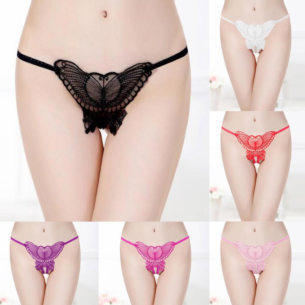 Women's Fashion Transparent Lace Butterfly Sexy Panties Thong Solid  Color