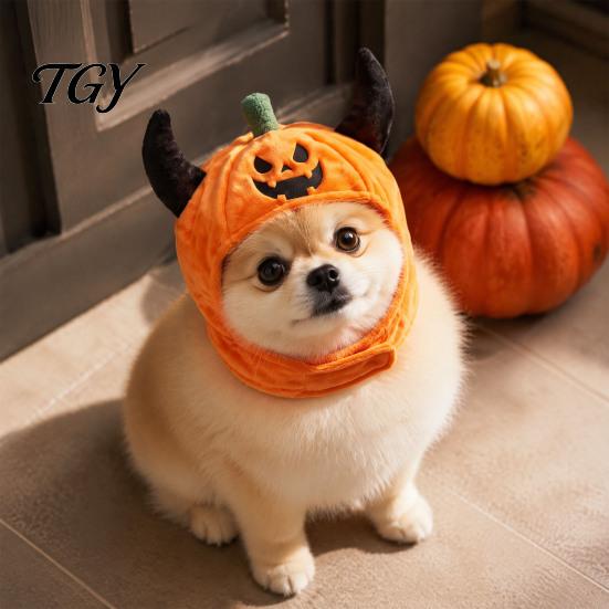 Funny Ghost Face Costume for Small Pets Pet Halloween Pumpkin Hat, Devil Horn Cat Plush Cozy Cosplay Apparel Photo Shoots Hat Cats Dogs, Party