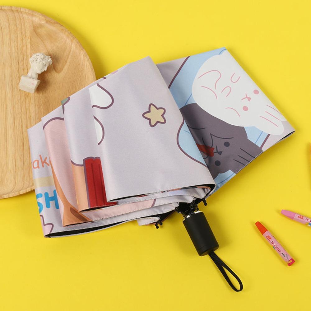Letter Print Cat Sun Protection Umbrella 8-Ribs Cartoon Folding Sun Umbrella Travel