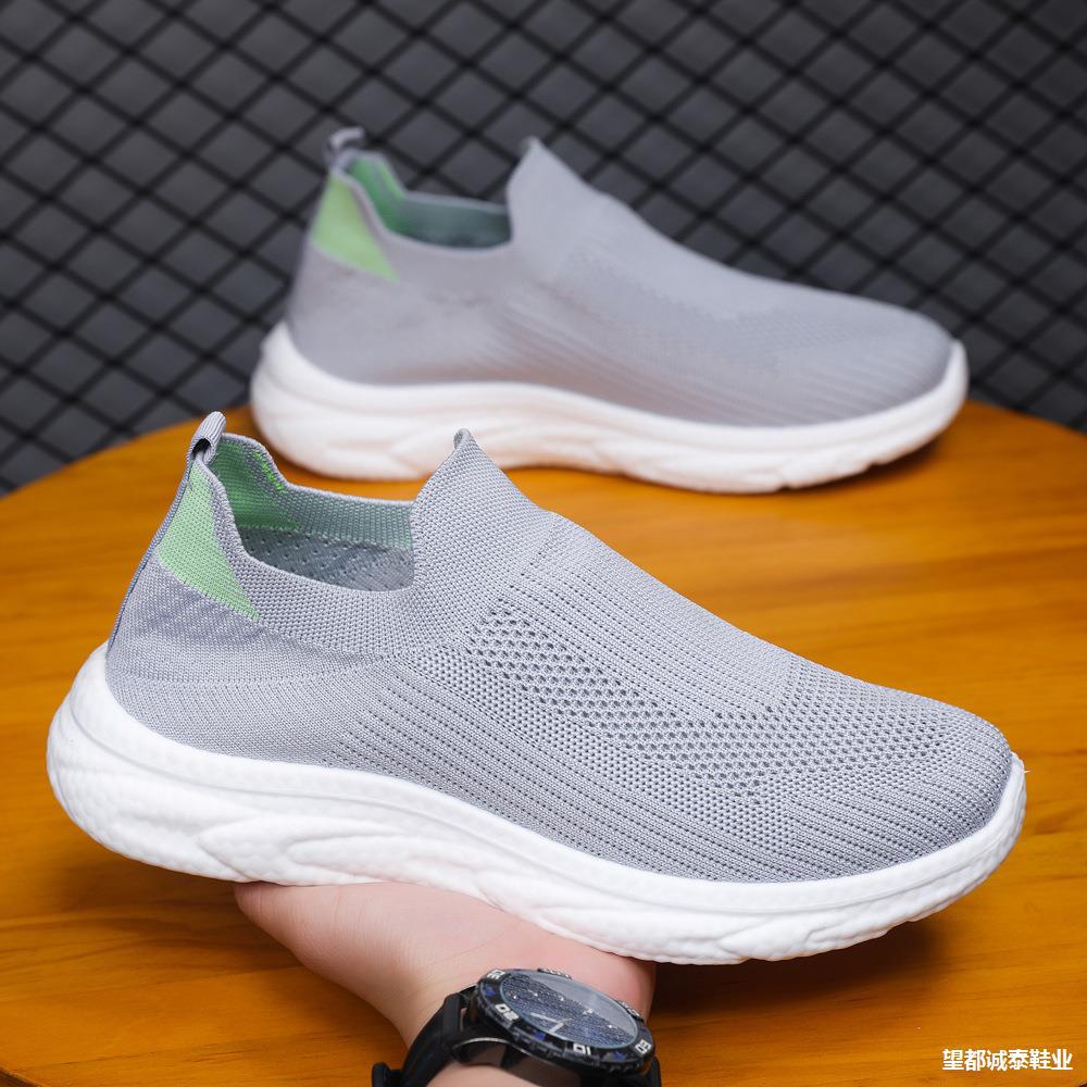 Обувь Мужская Летающая Сетка Дышащие Кроссовки Модные Носки Одна Педаль Мягкая Подошва — фото 3