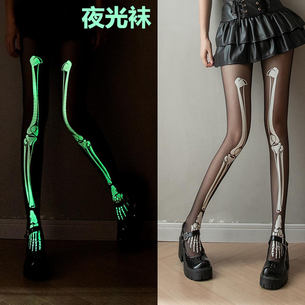 Glowing luminous stockings white hip-lift pantyhose Halloween hot sale sexy legs bone skeleton pantyhose women