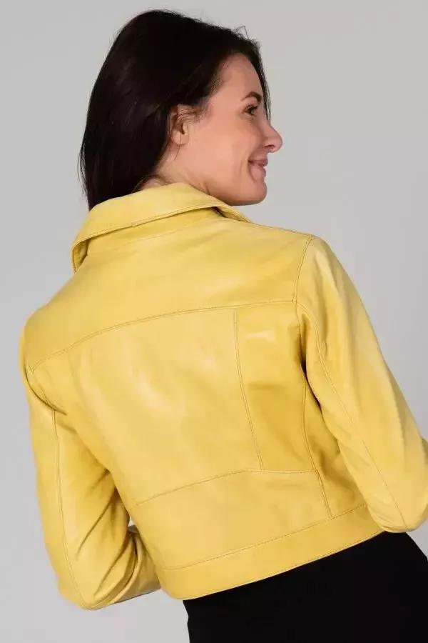 Stylish Womens Yellow Leather Jacket Real Lambskin Handmade Biker Motorcycle